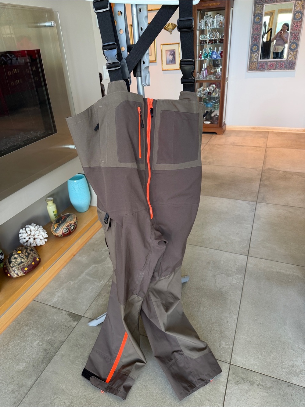Frogg Toggs Pilot II Guide Rain Bib Overall Brown Orange Trim Zippers men’s XL